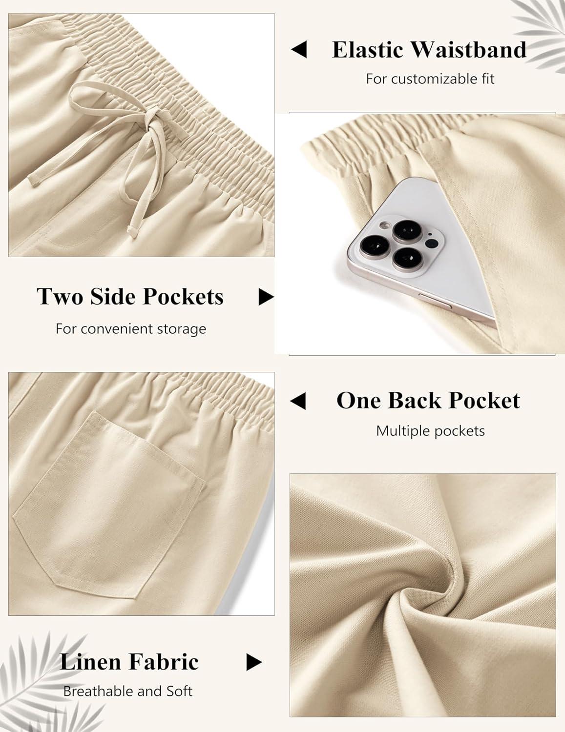 imageCOOFANDY Mens Linen Casual Pants Elastic Waist Beach Pants Lightweight Drawstring Summer Yoga PantsLight Khaki