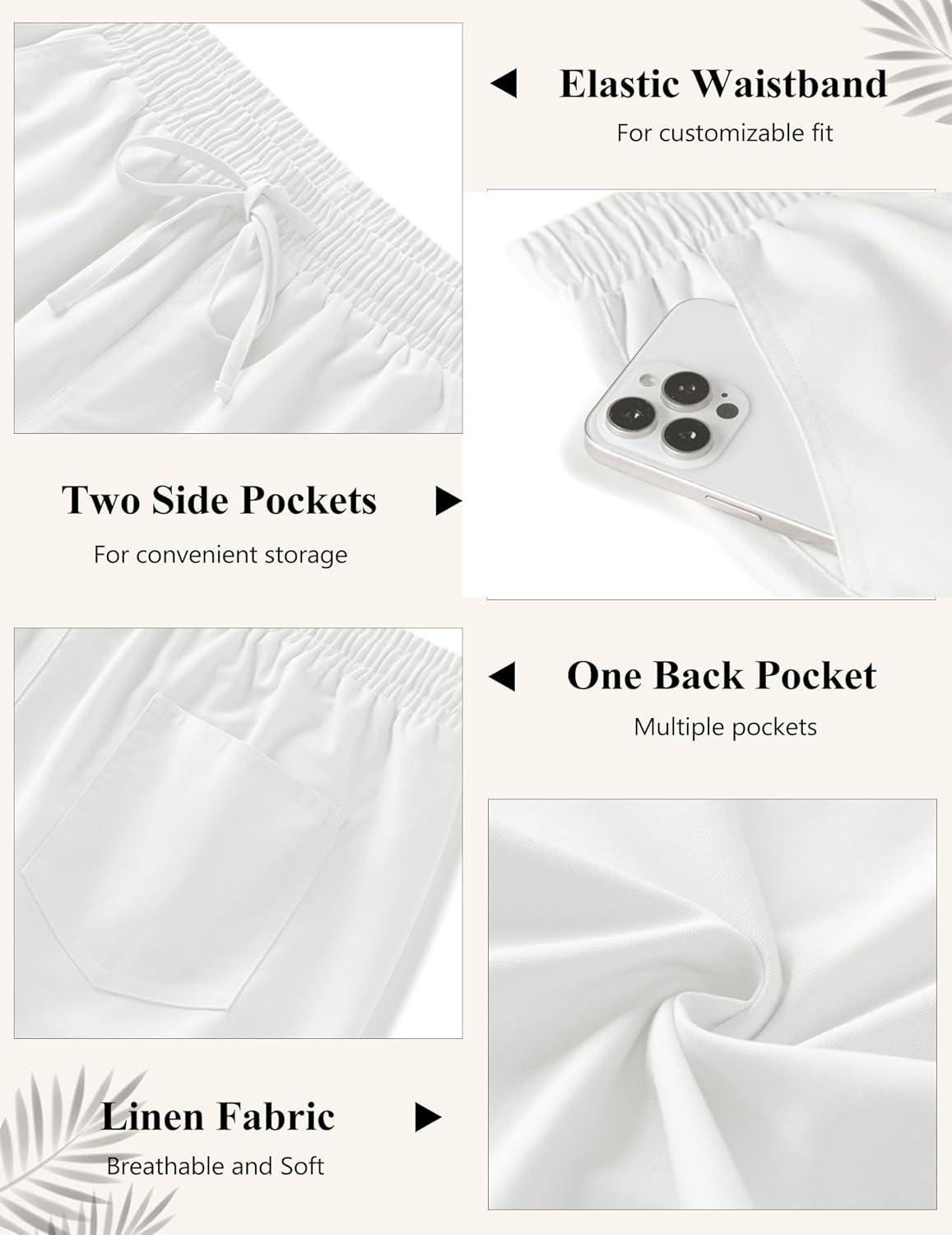 imageCOOFANDY Mens Linen Casual Pants Elastic Waist Beach Pants Lightweight Drawstring Summer Yoga PantsWhite