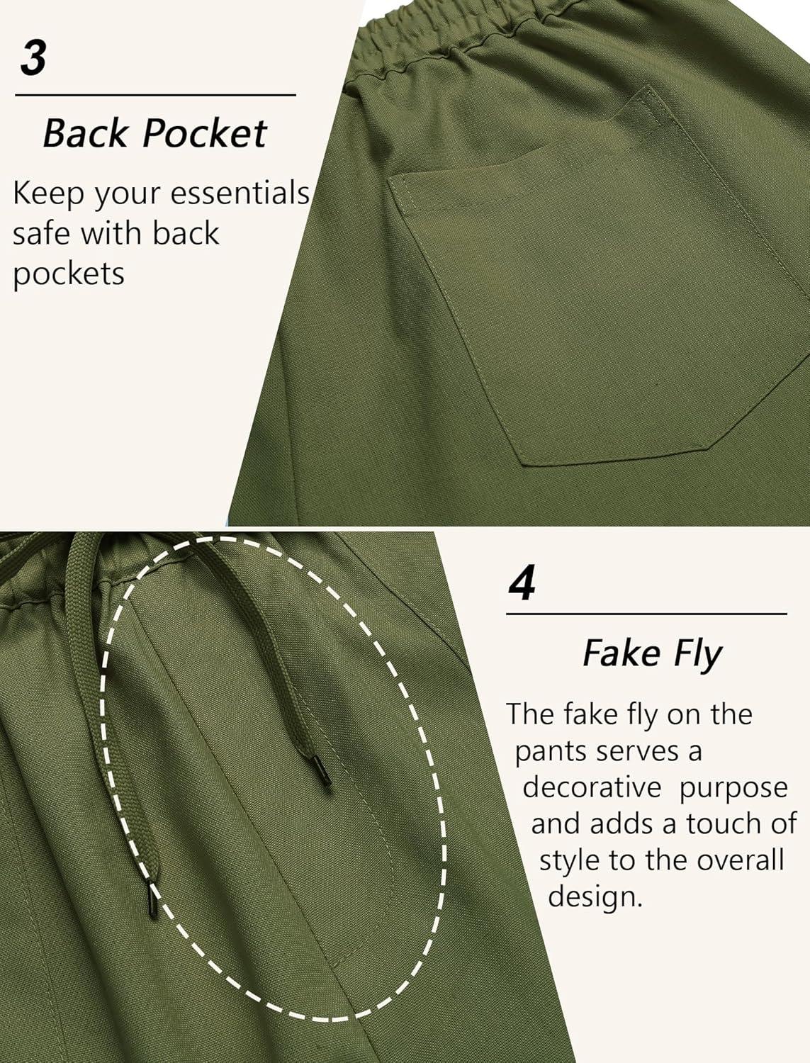 imageCOOFANDY Mens Linen Casual Pants Lightweight Drawstring Beach Pants Elastic Waist Cropped PantsArmy Green