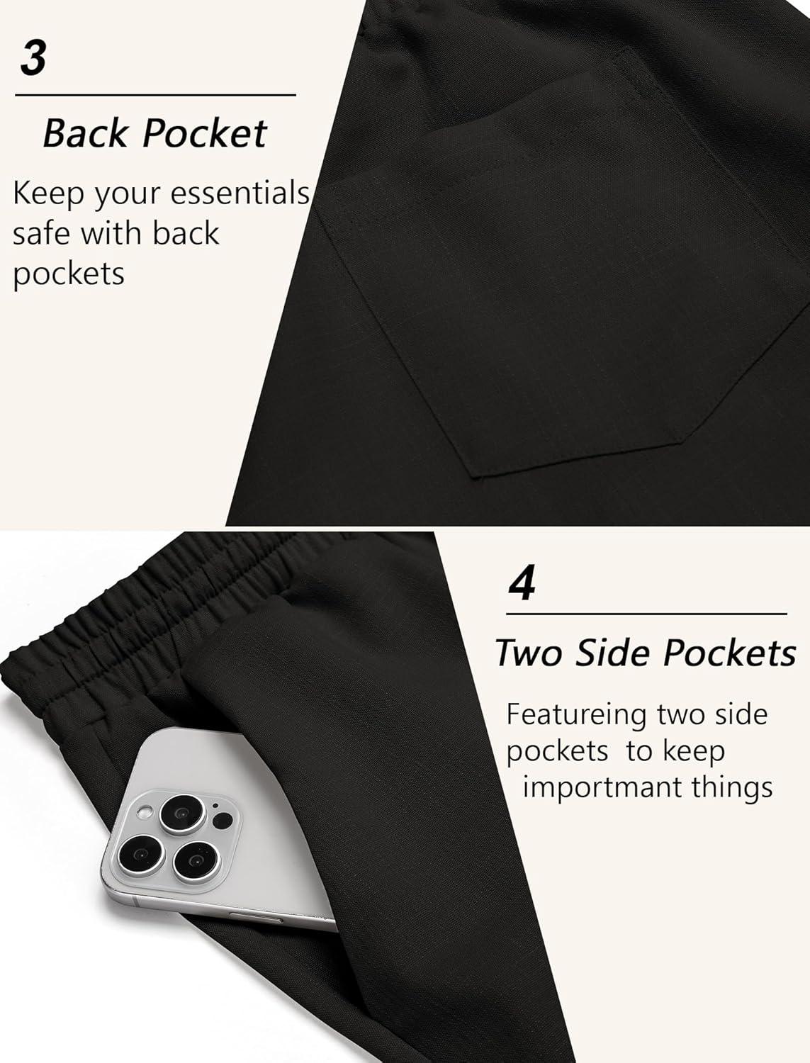 imageCOOFANDY Mens Linen Casual Pants Lightweight Drawstring Beach Pants Elastic Waist Cropped PantsBlack