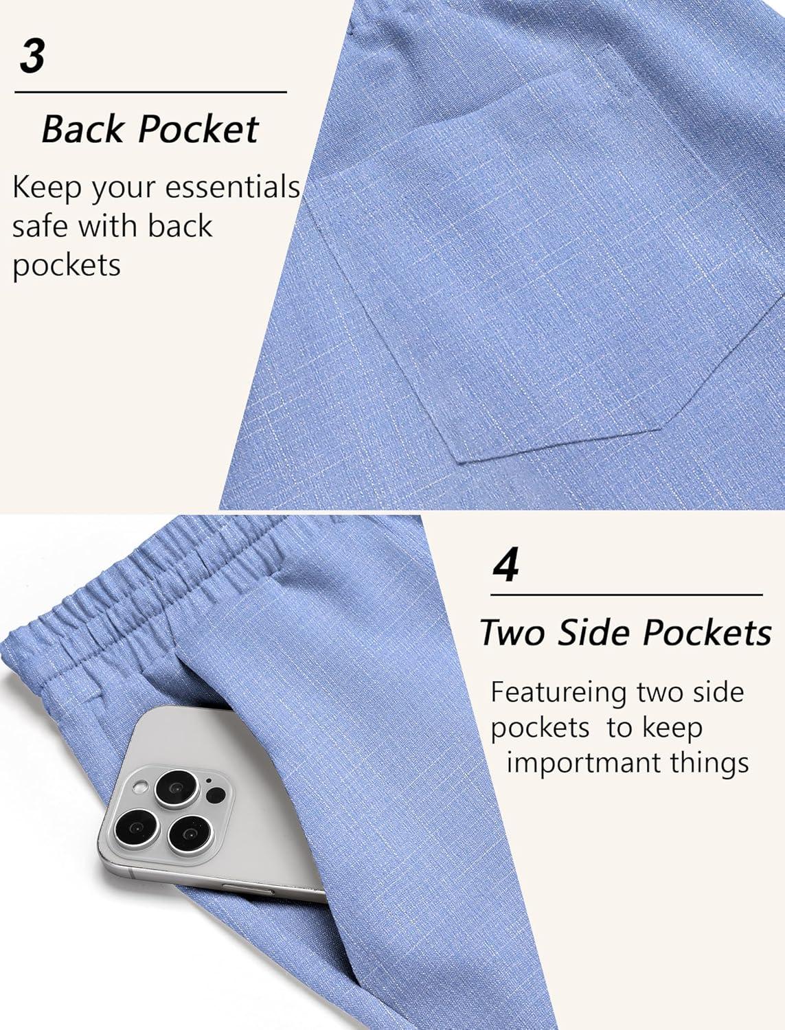 imageCOOFANDY Mens Linen Casual Pants Lightweight Drawstring Beach Pants Elastic Waist Cropped PantsBlue