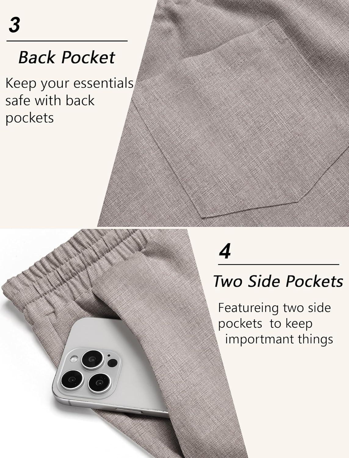 imageCOOFANDY Mens Linen Casual Pants Lightweight Drawstring Beach Pants Elastic Waist Cropped PantsChampagne