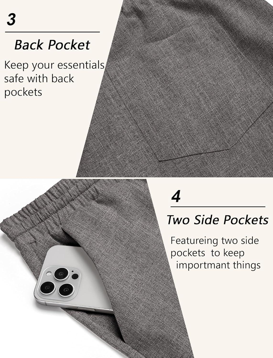 imageCOOFANDY Mens Linen Casual Pants Lightweight Drawstring Beach Pants Elastic Waist Cropped PantsDark Grey