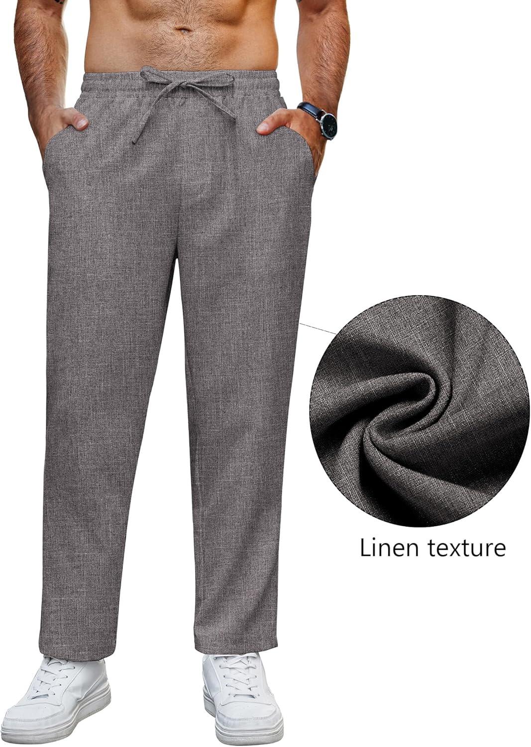 imageCOOFANDY Mens Linen Casual Pants Lightweight Drawstring Beach Pants Elastic Waist Cropped PantsDark Grey