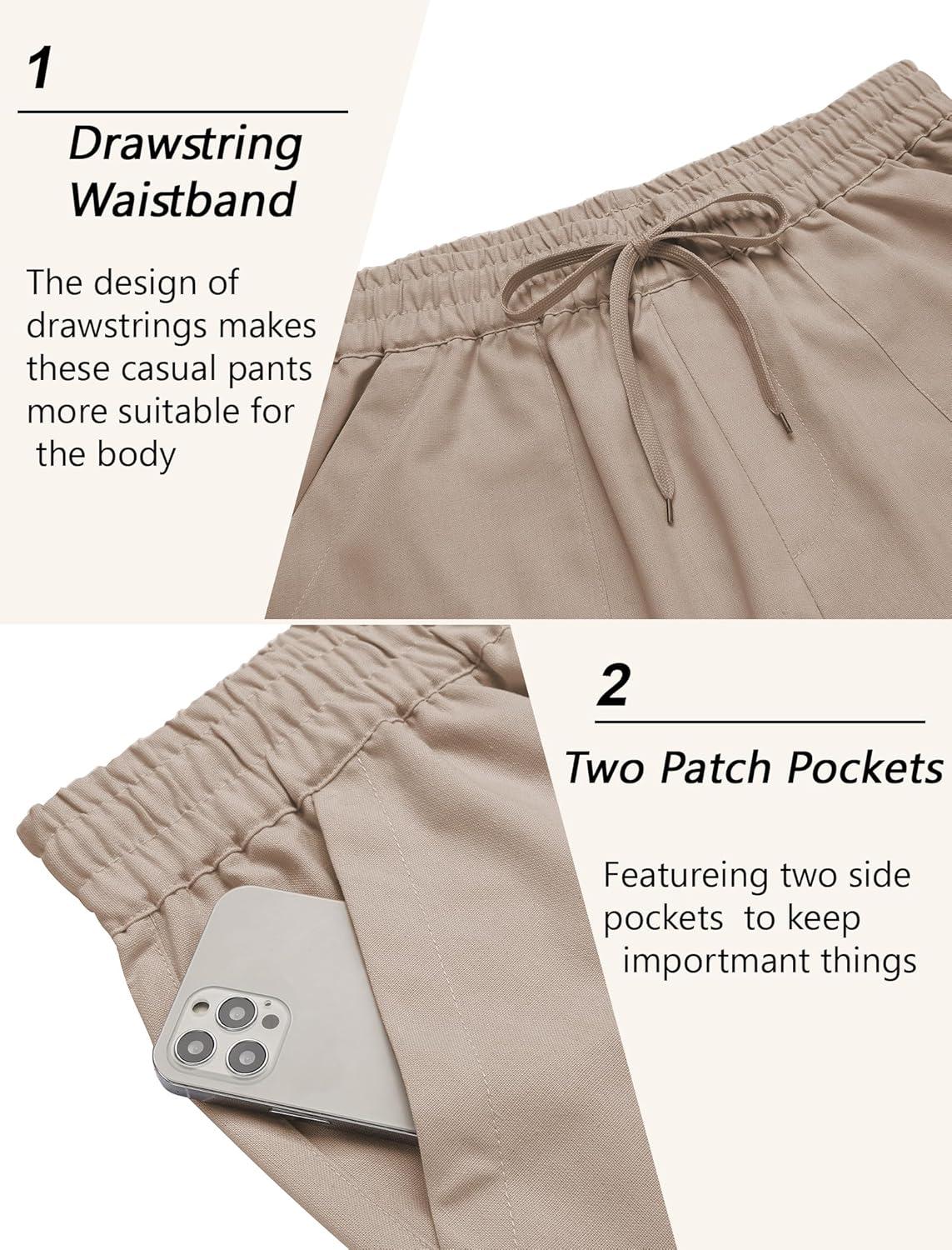 imageCOOFANDY Mens Linen Casual Pants Lightweight Drawstring Beach Pants Elastic Waist Cropped PantsKhaki