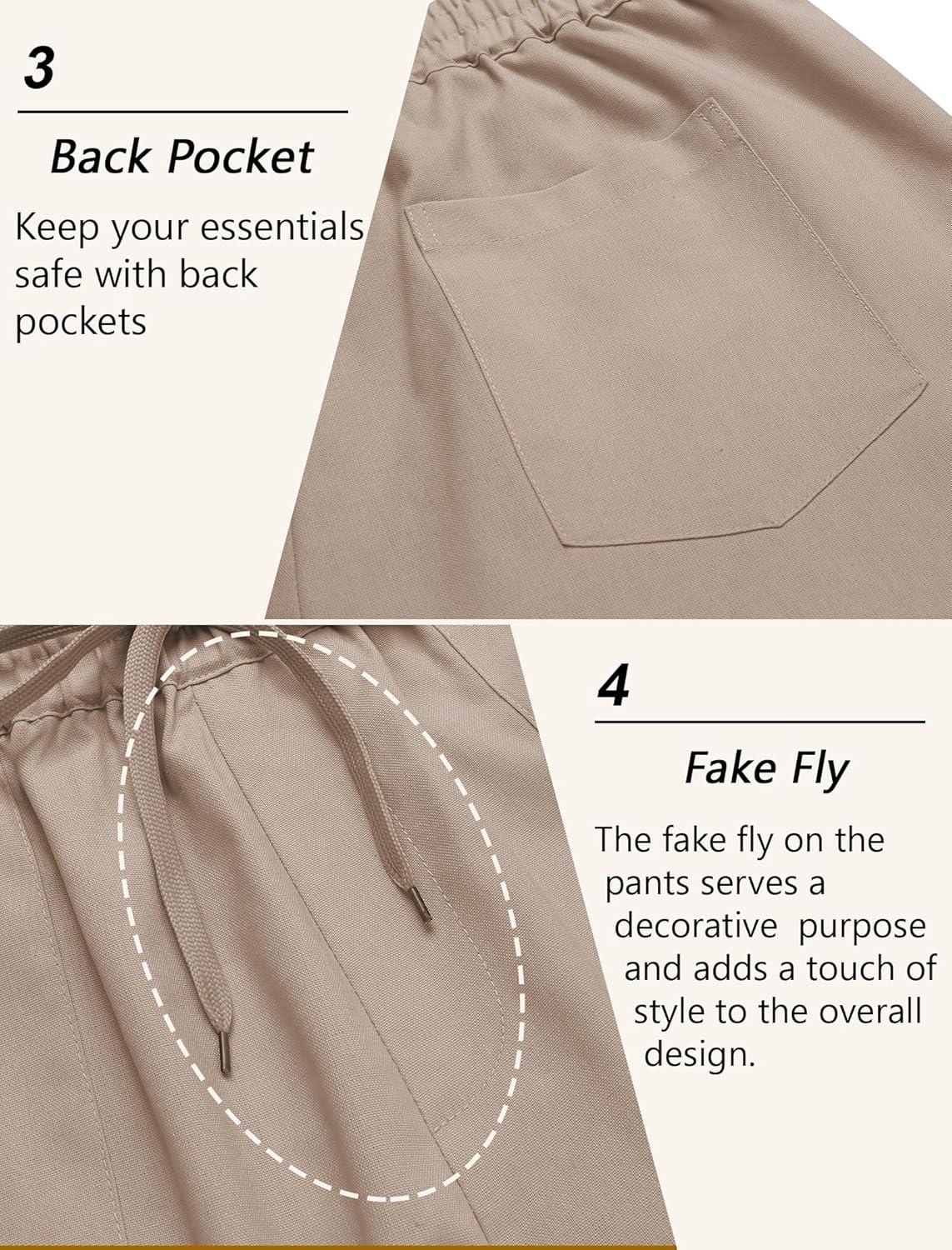 imageCOOFANDY Mens Linen Casual Pants Lightweight Drawstring Beach Pants Elastic Waist Cropped PantsKhaki