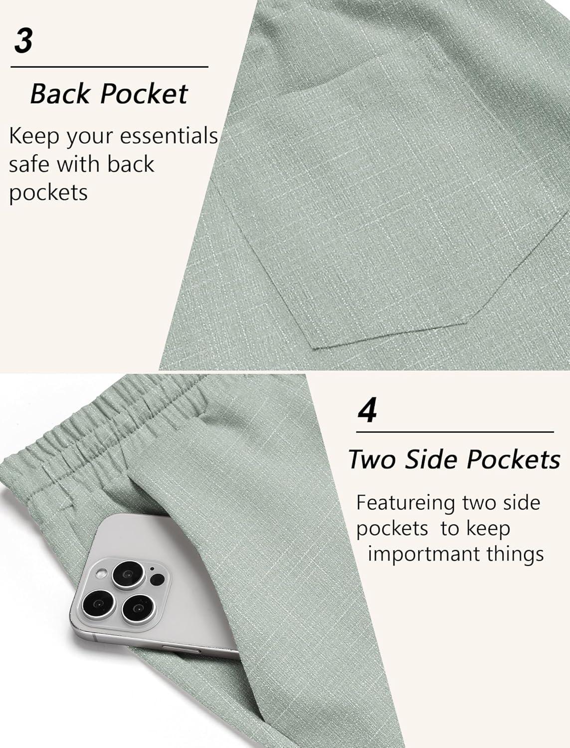 imageCOOFANDY Mens Linen Casual Pants Lightweight Drawstring Beach Pants Elastic Waist Cropped PantsLight Green