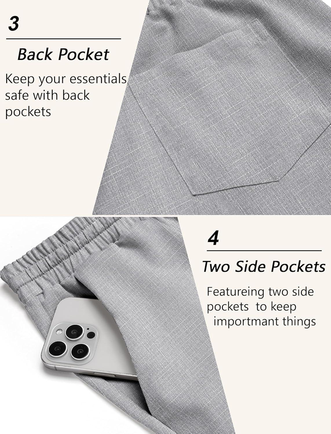 imageCOOFANDY Mens Linen Casual Pants Lightweight Drawstring Beach Pants Elastic Waist Cropped PantsLight Grey