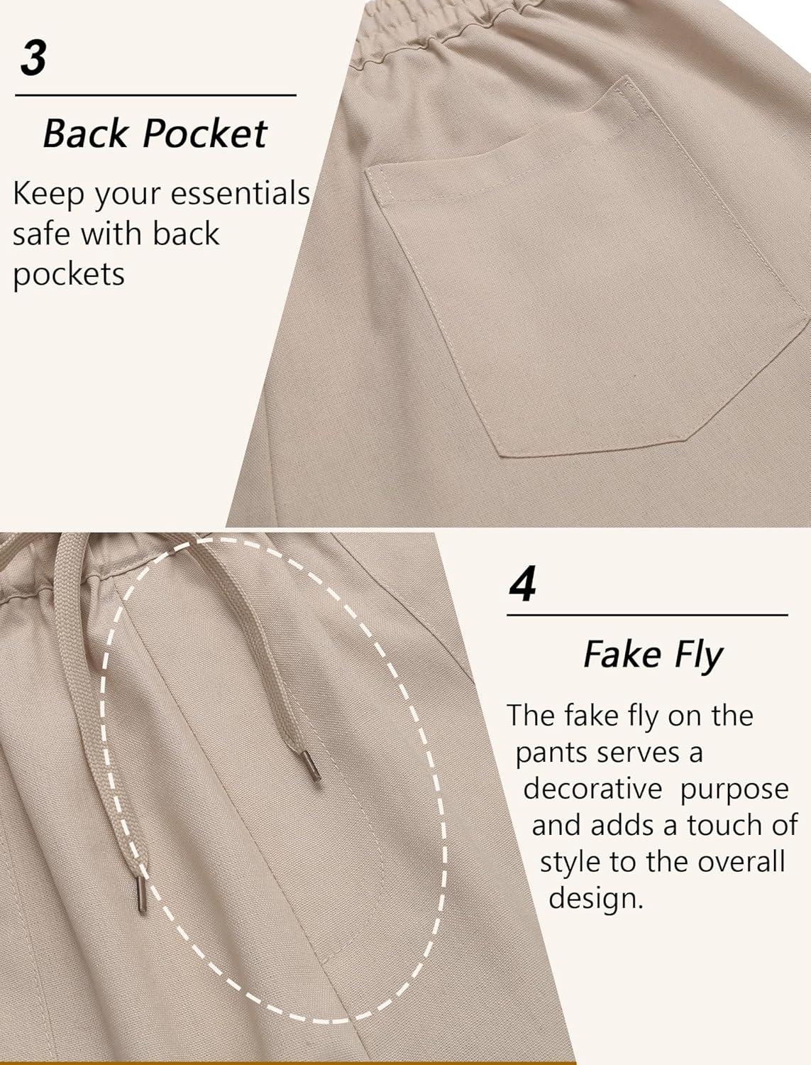 imageCOOFANDY Mens Linen Casual Pants Lightweight Drawstring Beach Pants Elastic Waist Cropped PantsLight Khaki