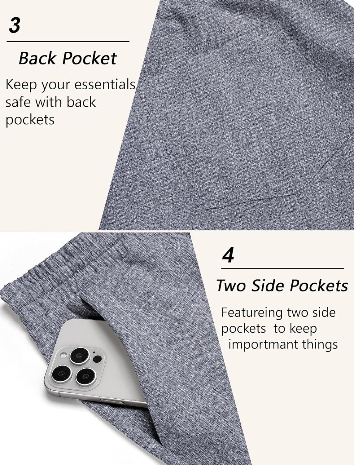 imageCOOFANDY Mens Linen Casual Pants Lightweight Drawstring Beach Pants Elastic Waist Cropped PantsNavy Blue