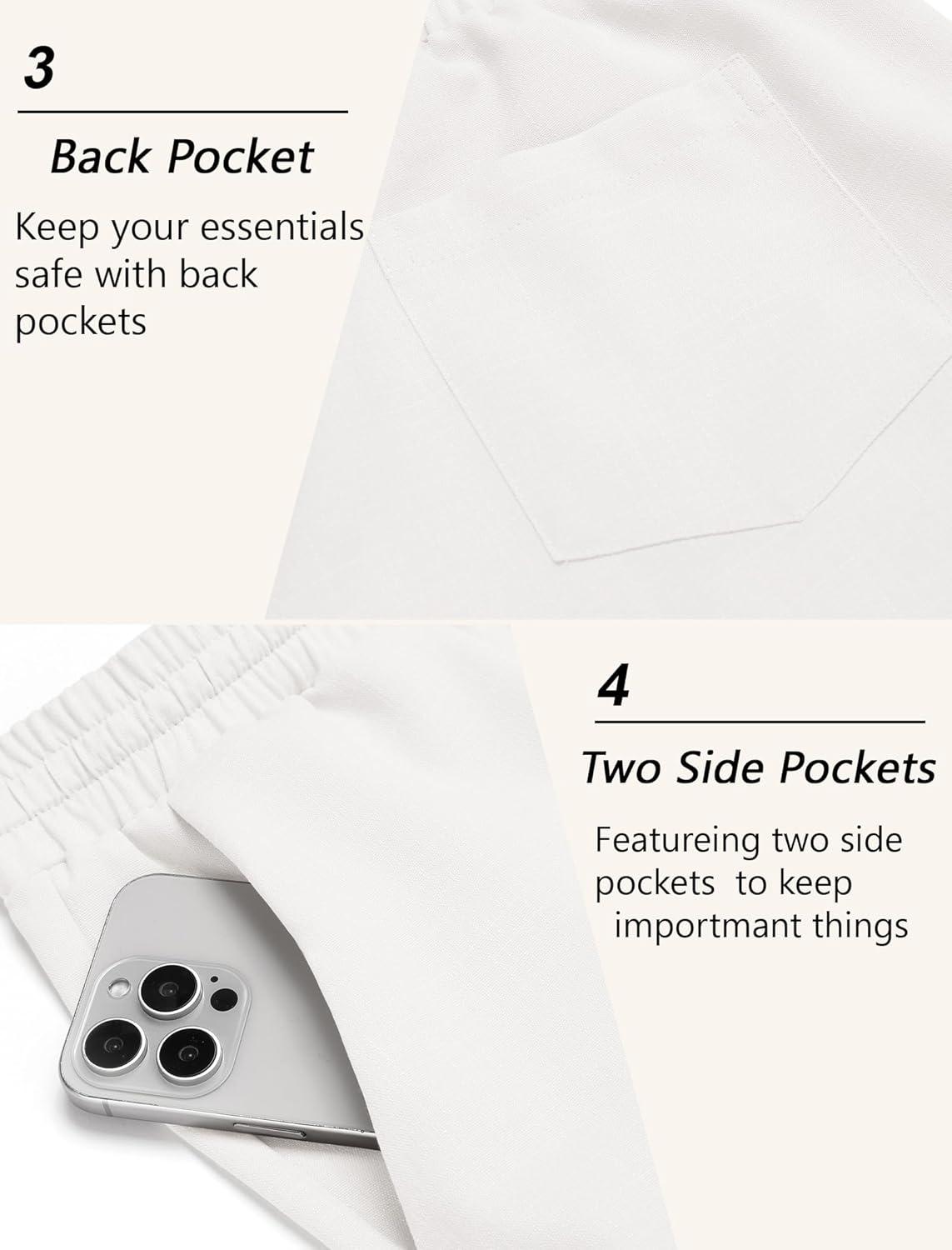 imageCOOFANDY Mens Linen Casual Pants Lightweight Drawstring Beach Pants Elastic Waist Cropped PantsWhite