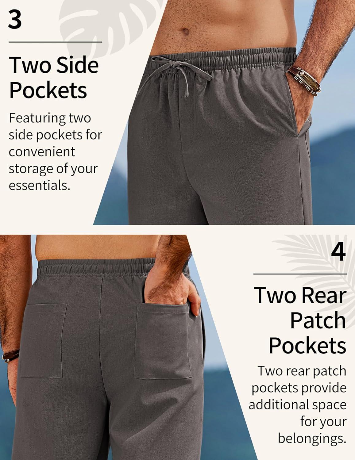 imageCOOFANDY Mens Linen Pants Casual Loose Fit Beach Summer Yoga Pants Lightweight Drawstring Linen TrousersDark Gray