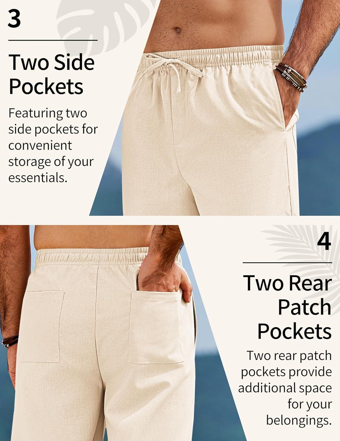 imageCOOFANDY Mens Linen Pants Casual Loose Fit Beach Summer Yoga Pants Lightweight Drawstring Linen TrousersLight Beige