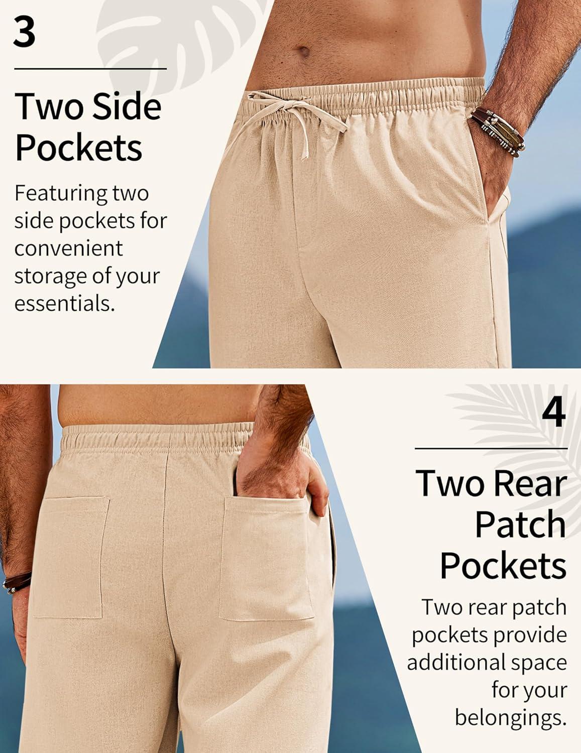 imageCOOFANDY Mens Linen Pants Casual Loose Fit Beach Summer Yoga Pants Lightweight Drawstring Linen TrousersLight Coffee