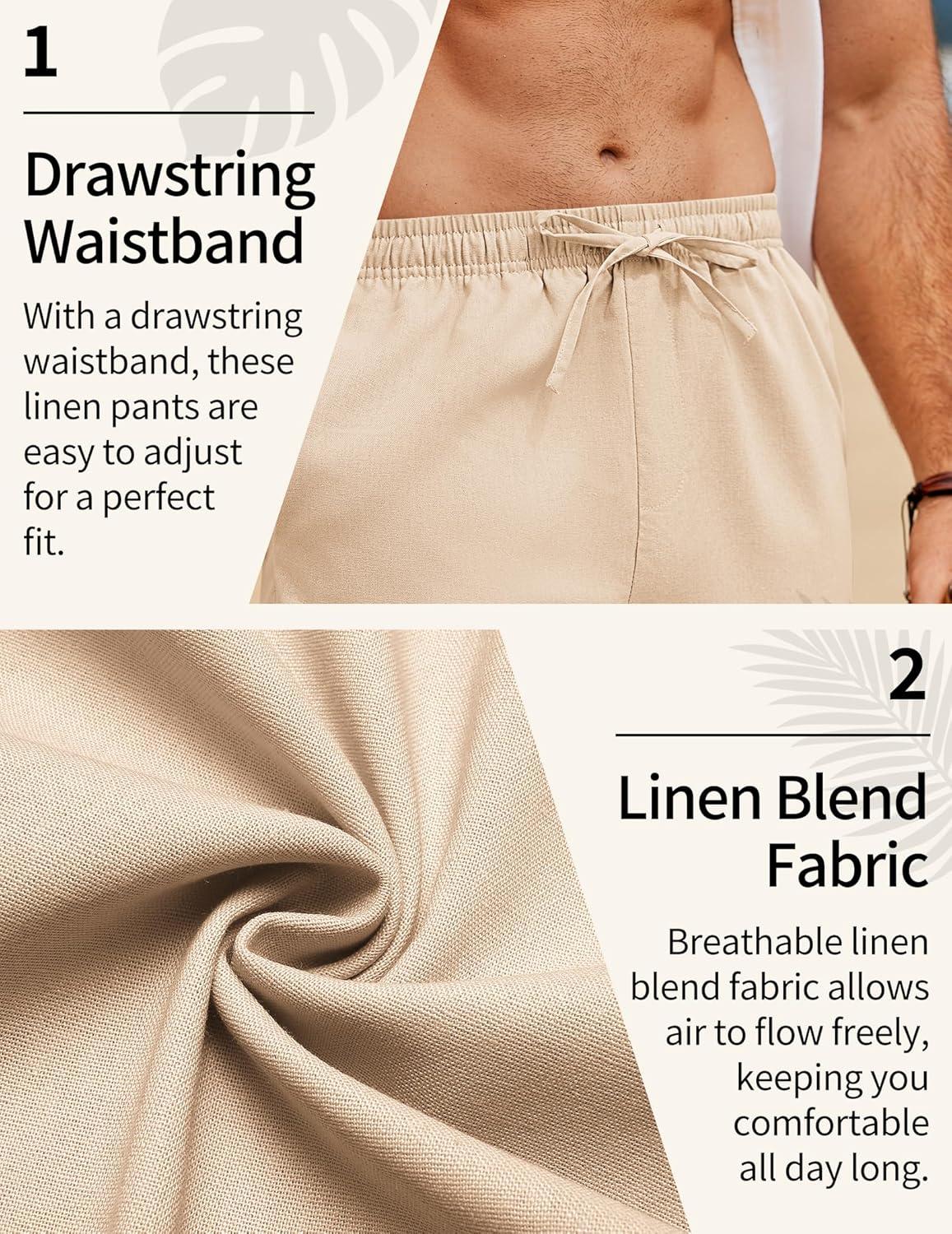 imageCOOFANDY Mens Linen Pants Casual Loose Fit Beach Summer Yoga Pants Lightweight Drawstring Linen TrousersLight Coffee