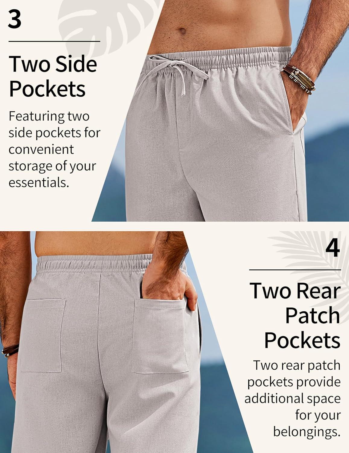 imageCOOFANDY Mens Linen Pants Casual Loose Fit Beach Summer Yoga Pants Lightweight Drawstring Linen TrousersLight Gray