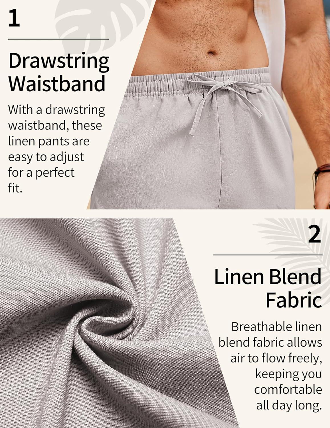imageCOOFANDY Mens Linen Pants Casual Loose Fit Beach Summer Yoga Pants Lightweight Drawstring Linen TrousersLight Gray