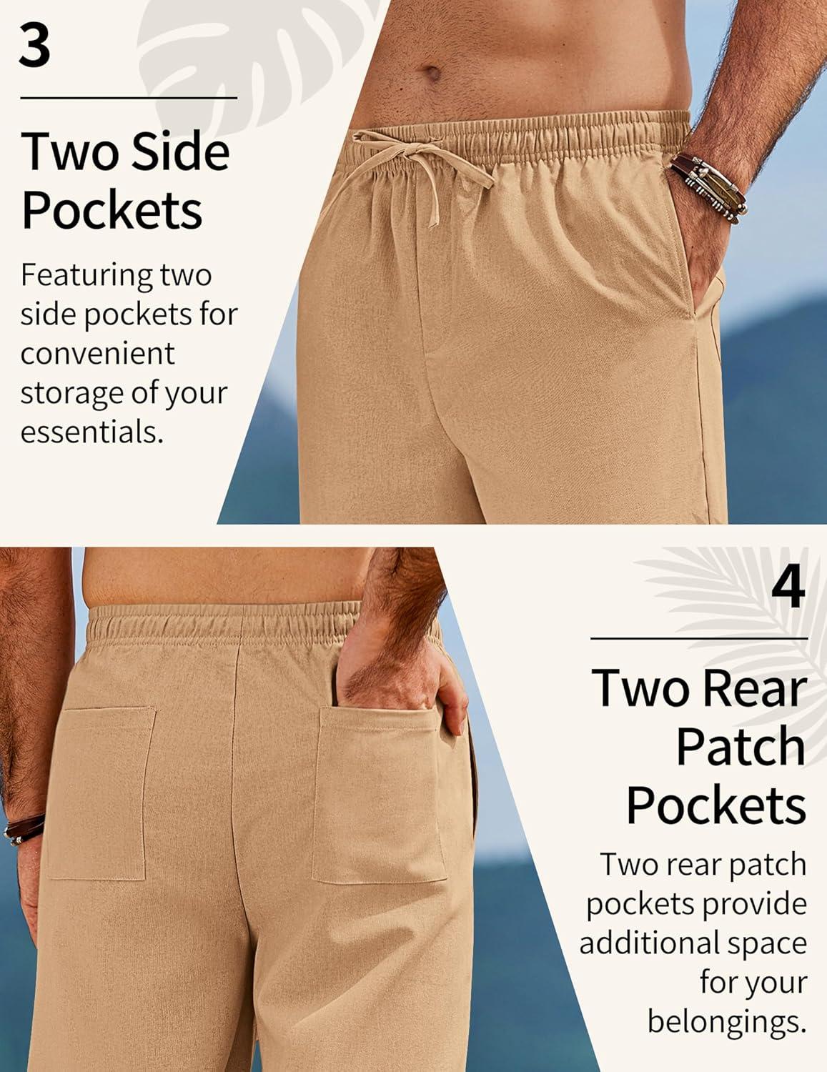 imageCOOFANDY Mens Linen Pants Casual Loose Fit Beach Summer Yoga Pants Lightweight Drawstring Linen TrousersLight Tan