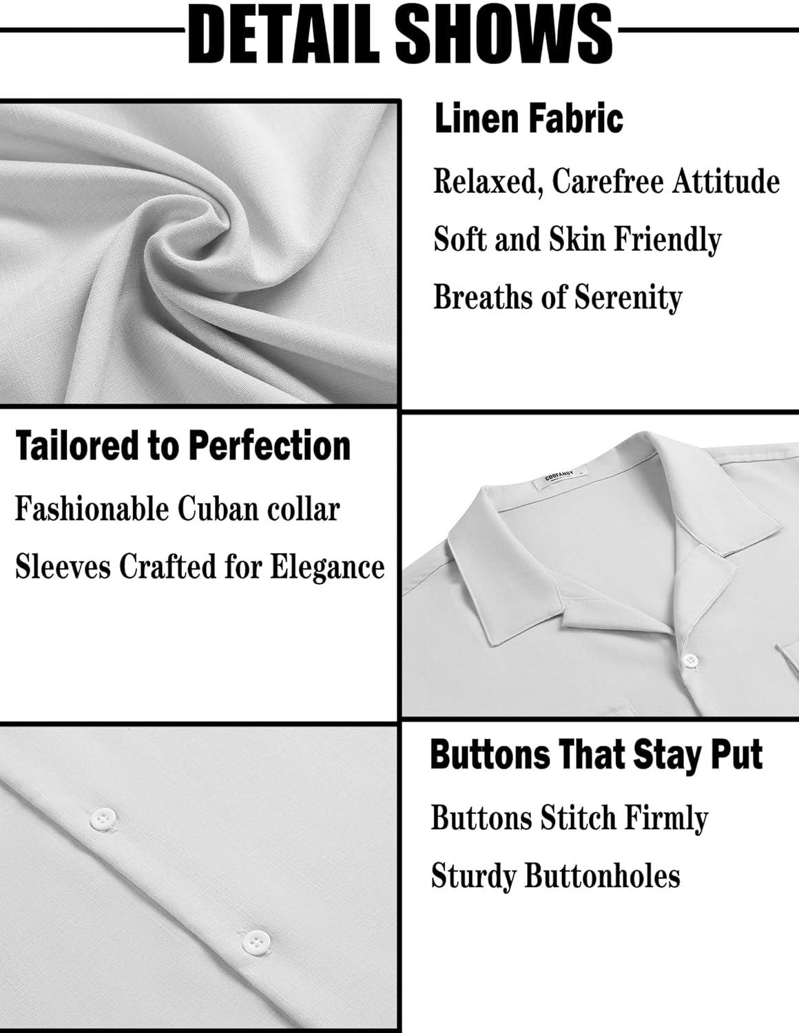 imageCOOFANDY Mens Linen Short Sleeve Button Down Shirt Casual Cuban Collar Summer Beach Shirts Vacation EssentialsWhite