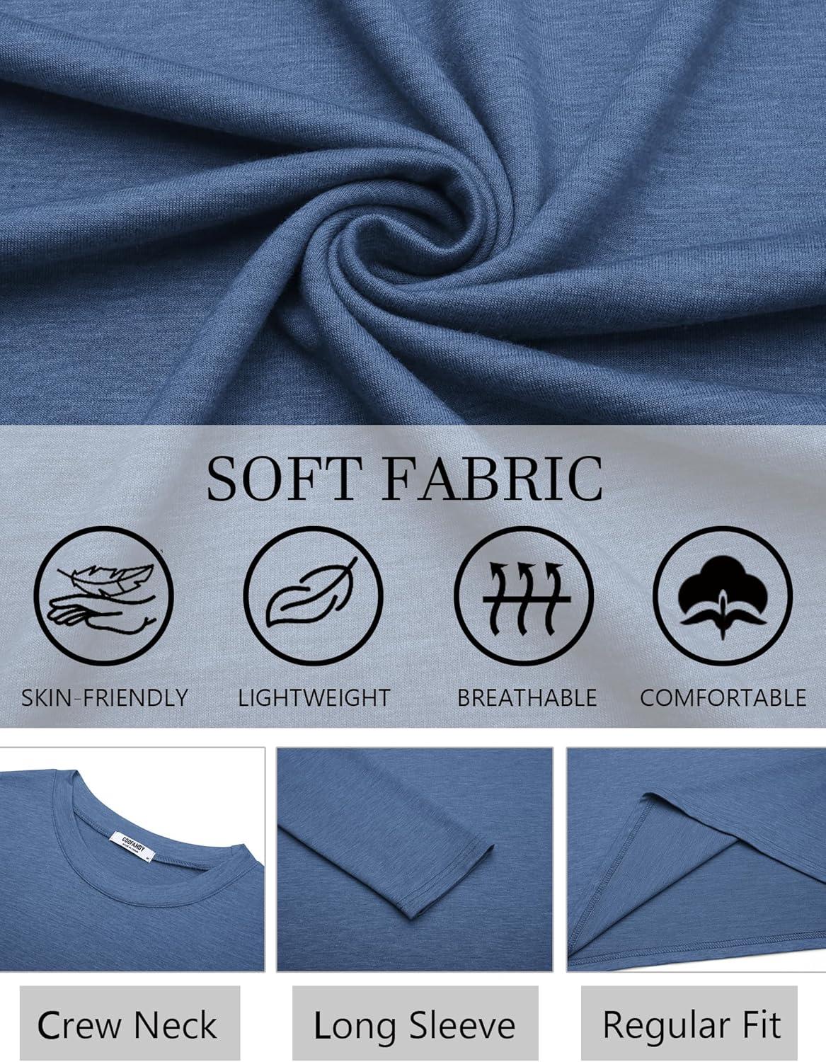 imageCOOFANDY Mens Long Sleeve T Shirts Crew Neck Casual Basic Tee Shirt Lightweight Pullover Shirts1 Packblue