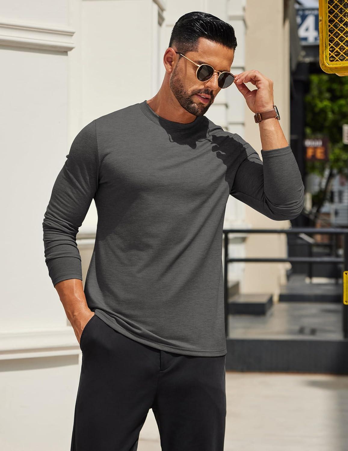 imageCOOFANDY Mens Long Sleeve T Shirts Crew Neck Casual Basic Tee Shirt Lightweight Pullover Shirts1 Packdark Gray