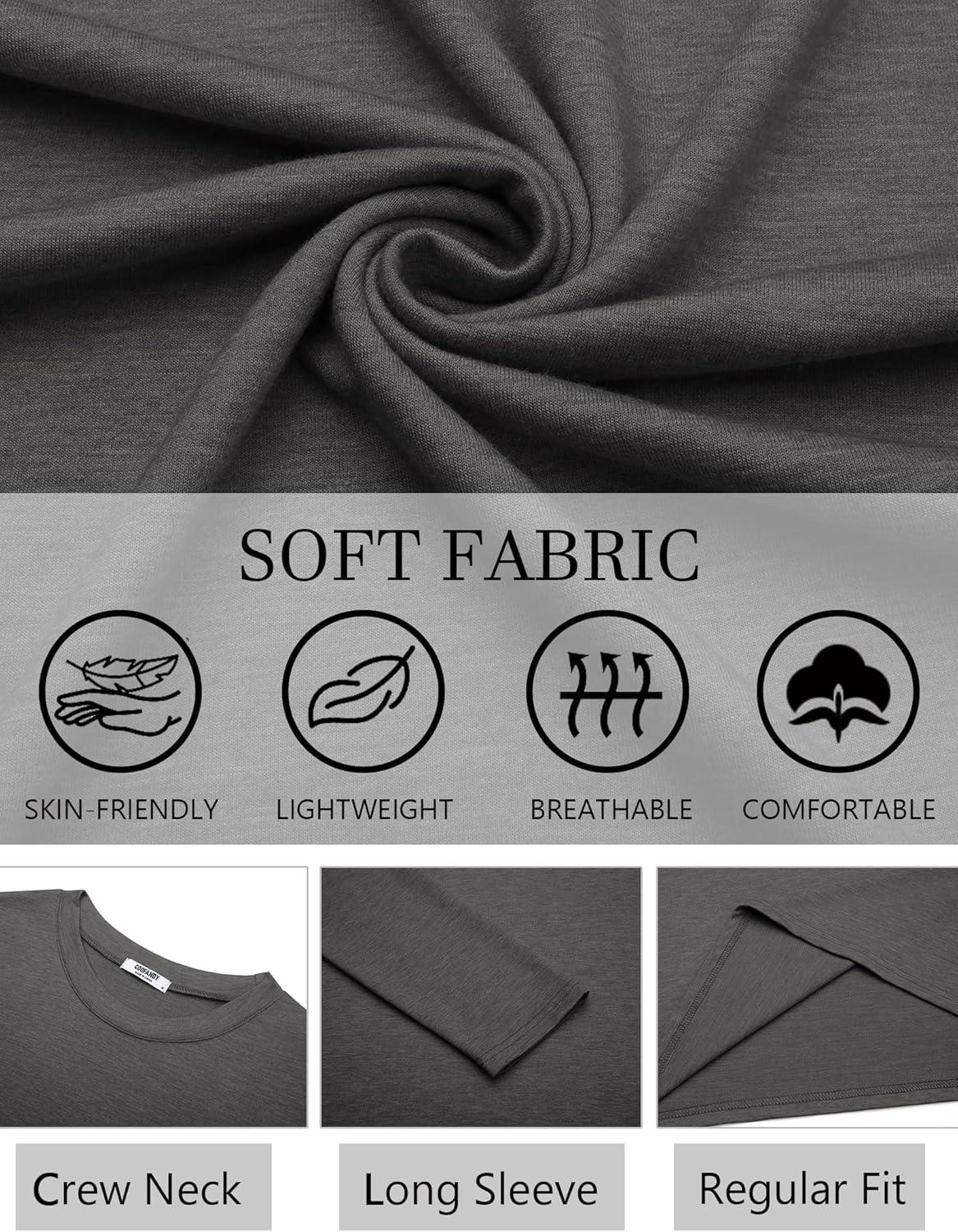 imageCOOFANDY Mens Long Sleeve T Shirts Crew Neck Casual Basic Tee Shirt Lightweight Pullover Shirts1 Packdark Gray