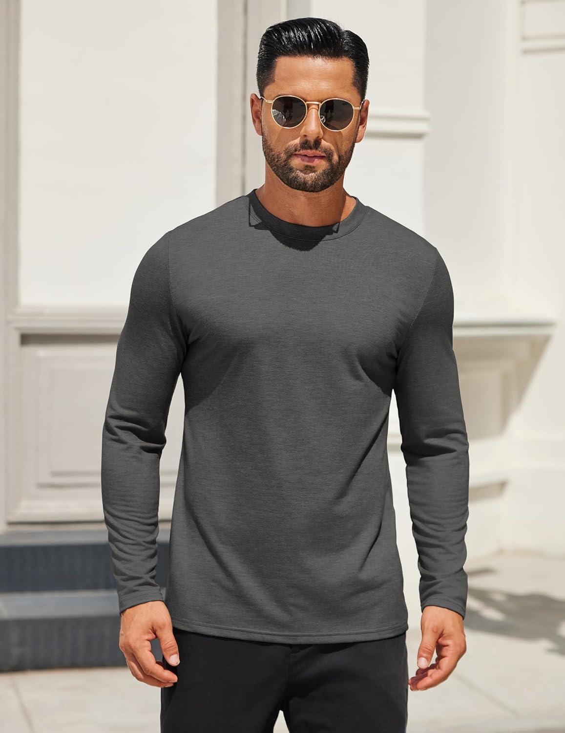 imageCOOFANDY Mens Long Sleeve T Shirts Crew Neck Casual Basic Tee Shirt Lightweight Pullover Shirts1 Packdark Gray