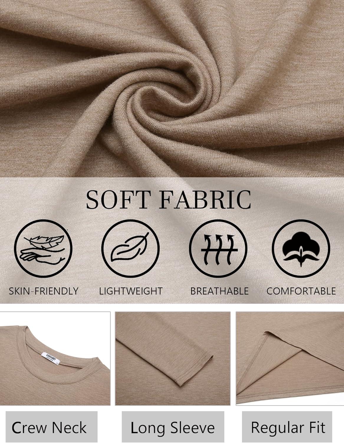 imageCOOFANDY Mens Long Sleeve T Shirts Crew Neck Casual Basic Tee Shirt Lightweight Pullover Shirts1 Packkhaki