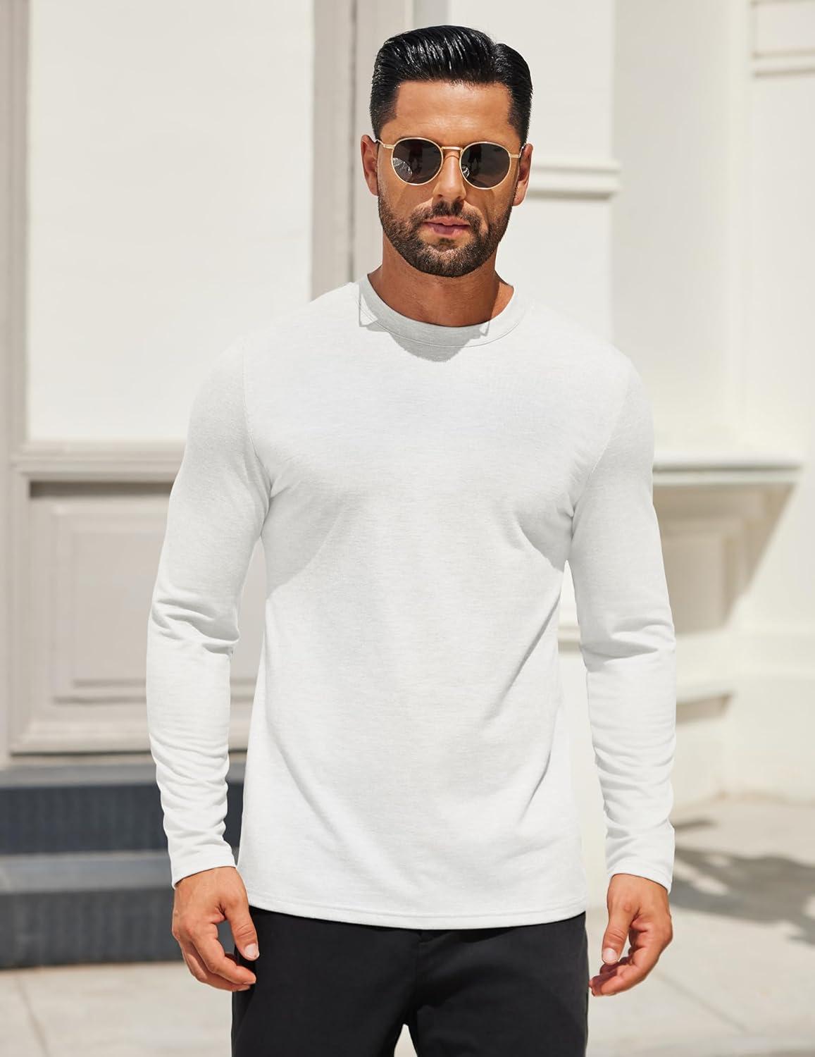imageCOOFANDY Mens Long Sleeve T Shirts Crew Neck Casual Basic Tee Shirt Lightweight Pullover Shirts1 Packwhite
