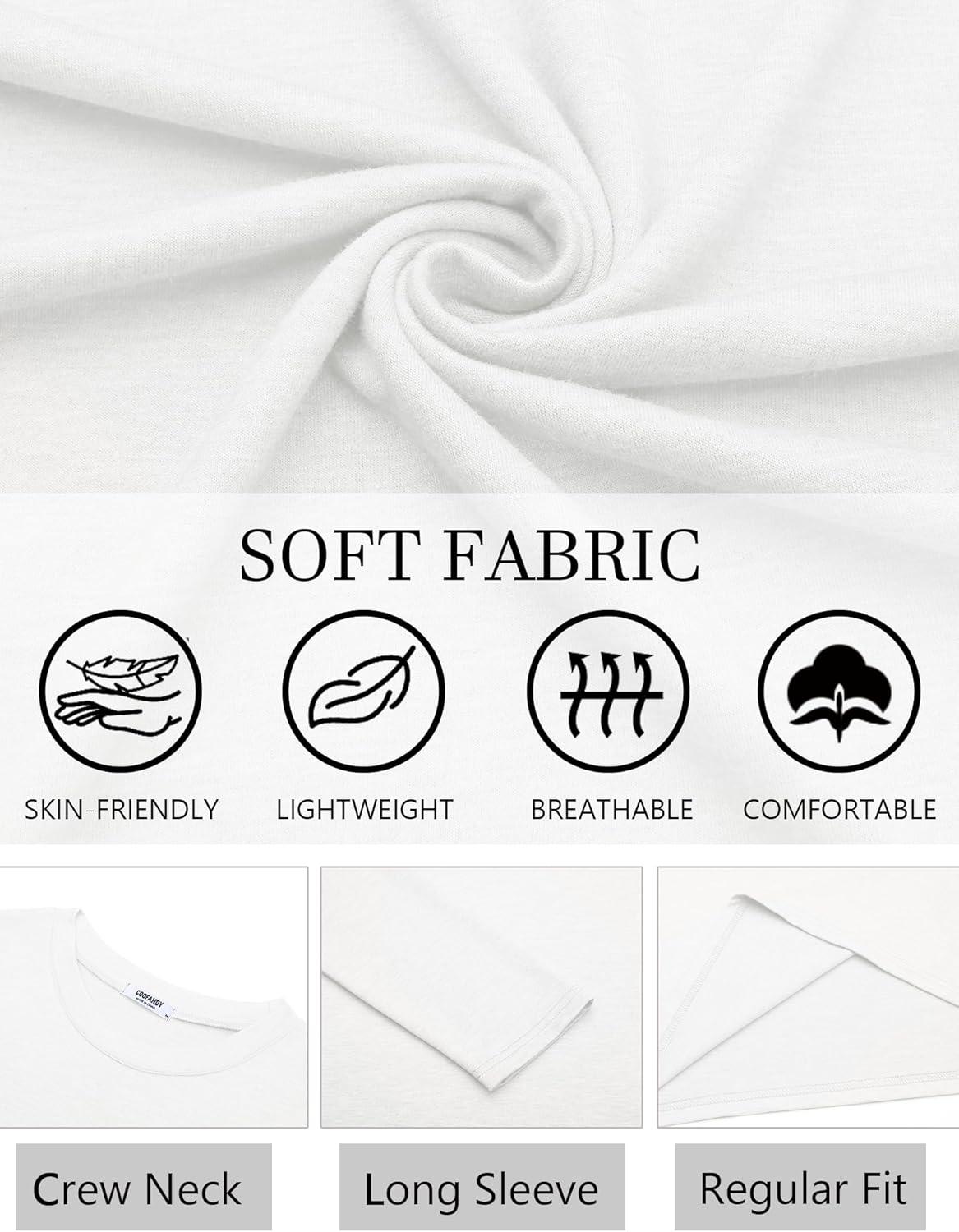 imageCOOFANDY Mens Long Sleeve T Shirts Crew Neck Casual Basic Tee Shirt Lightweight Pullover Shirts1 Packwhite