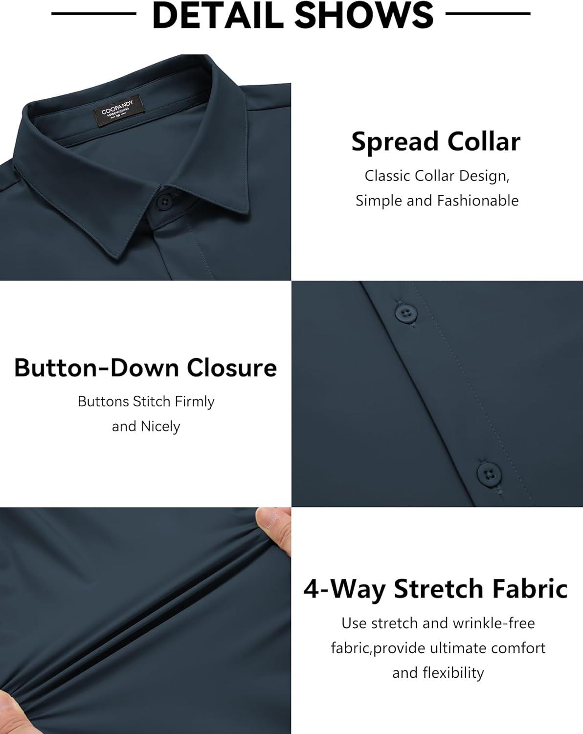 imageCOOFANDY Mens Muscle Fit Dress Shirts Wrinkle Free Long Sleeve Button Down Shirt Stretch Business ShirtDark Blue
