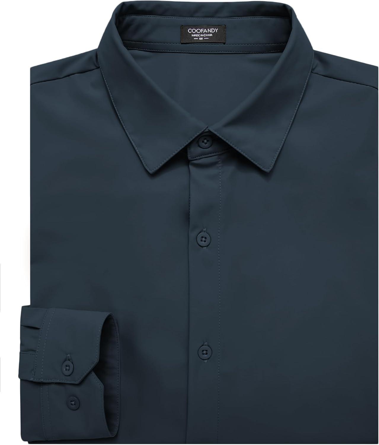 imageCOOFANDY Mens Muscle Fit Dress Shirts Wrinkle Free Long Sleeve Button Down Shirt Stretch Business ShirtDark Blue