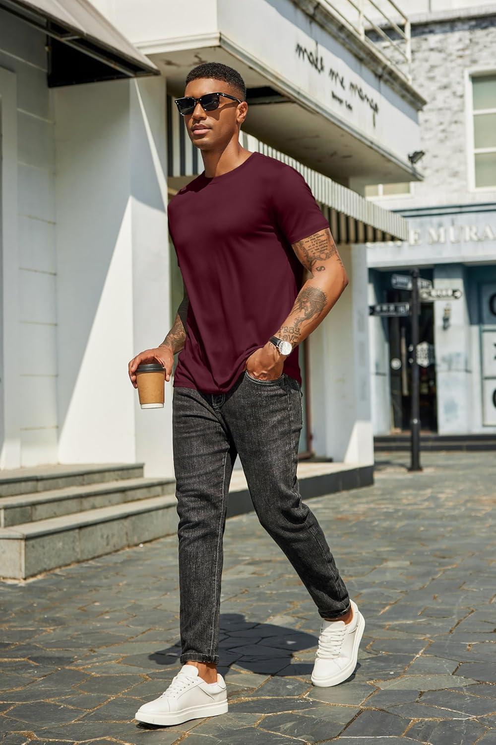 imageCOOFANDY Mens Short Sleeve TShirts Crew Neck Casual Summer T Shirts 13 Pack Basic Tee ShirtAdark Red 1pack