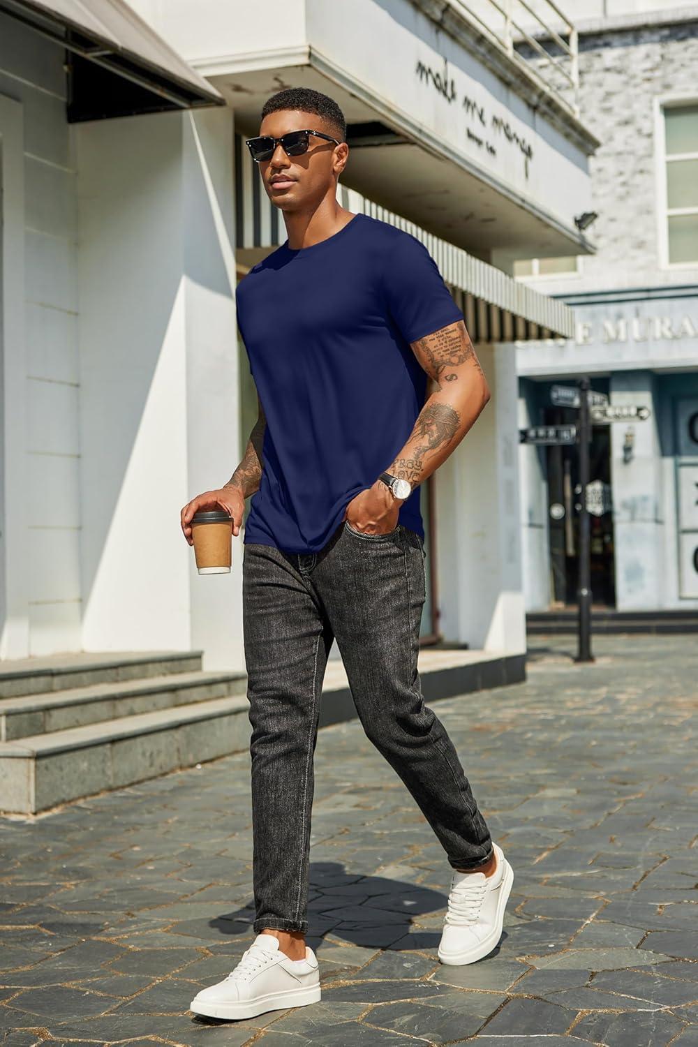 imageCOOFANDY Mens Short Sleeve TShirts Crew Neck Casual Summer T Shirts 13 Pack Basic Tee ShirtB Navy BlueArmy Green 2 Pack