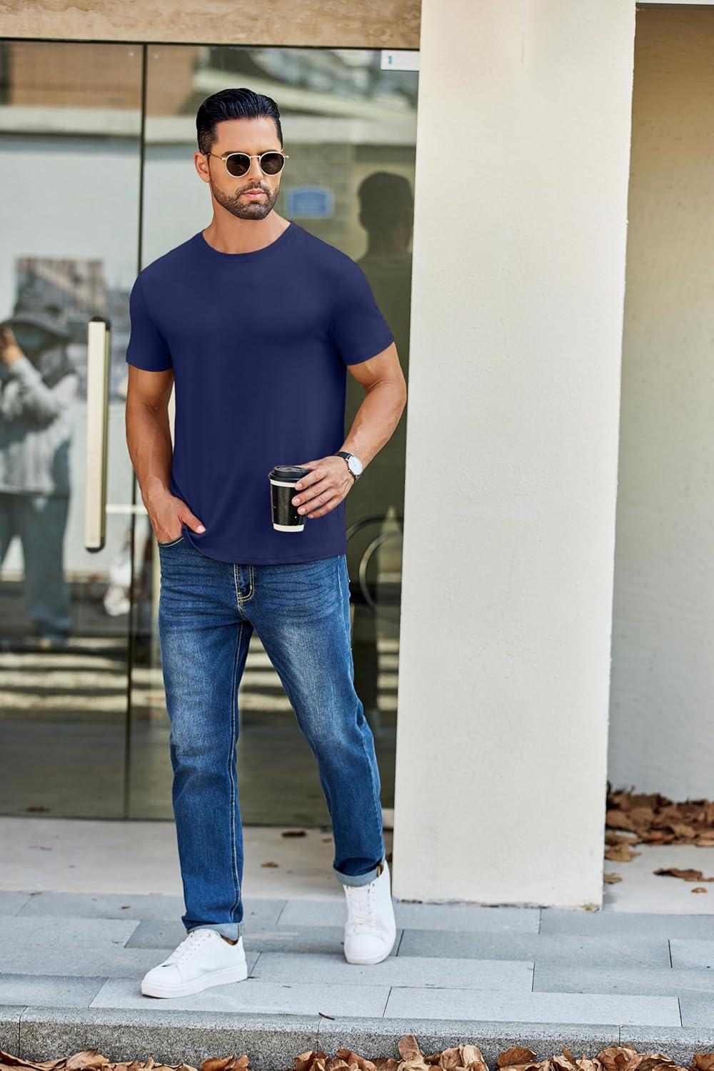 imageCOOFANDY Mens Short Sleeve TShirts Crew Neck Casual Summer T Shirts 13 Pack Basic Tee ShirtC BlackNavy BlueDark Grey 3 Pack