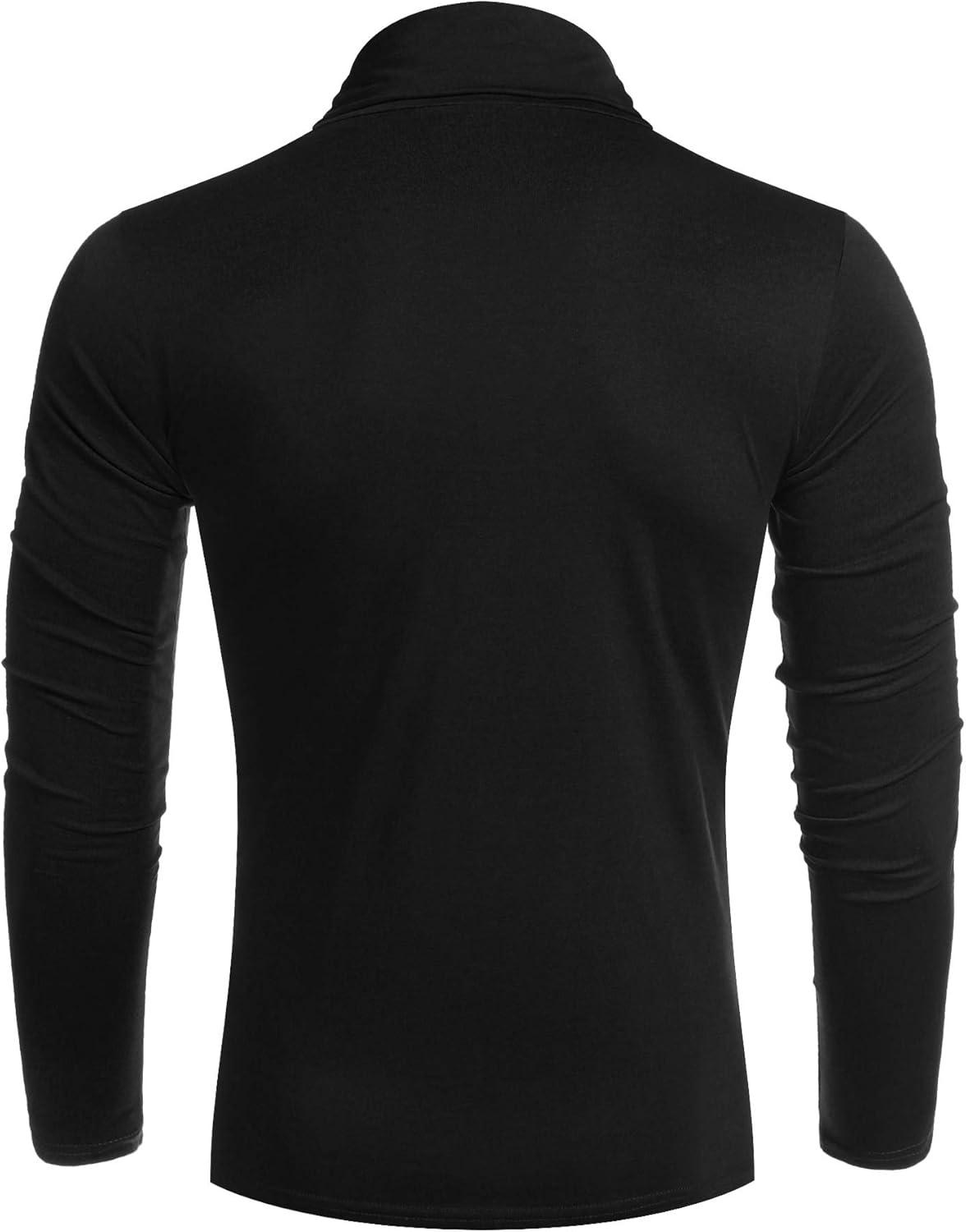 imageCOOFANDY Mens Slim Fit Turtleneck Cotton T Shirts Casual Long Sleeve Lightweight Pullover Sweater Basic Tops01black