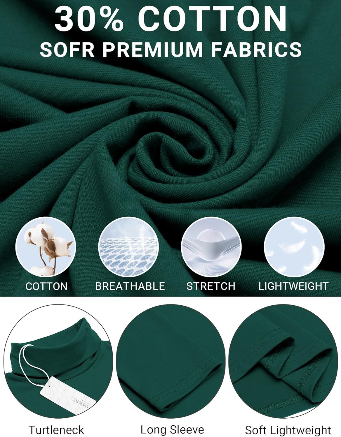 imageCOOFANDY Mens Slim Fit Turtleneck Cotton T Shirts Casual Long Sleeve Lightweight Pullover Sweater Basic TopsDark Green