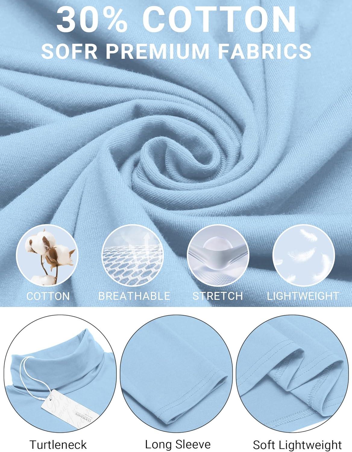 imageCOOFANDY Mens Slim Fit Turtleneck Cotton T Shirts Casual Long Sleeve Lightweight Pullover Sweater Basic TopsLight Blue