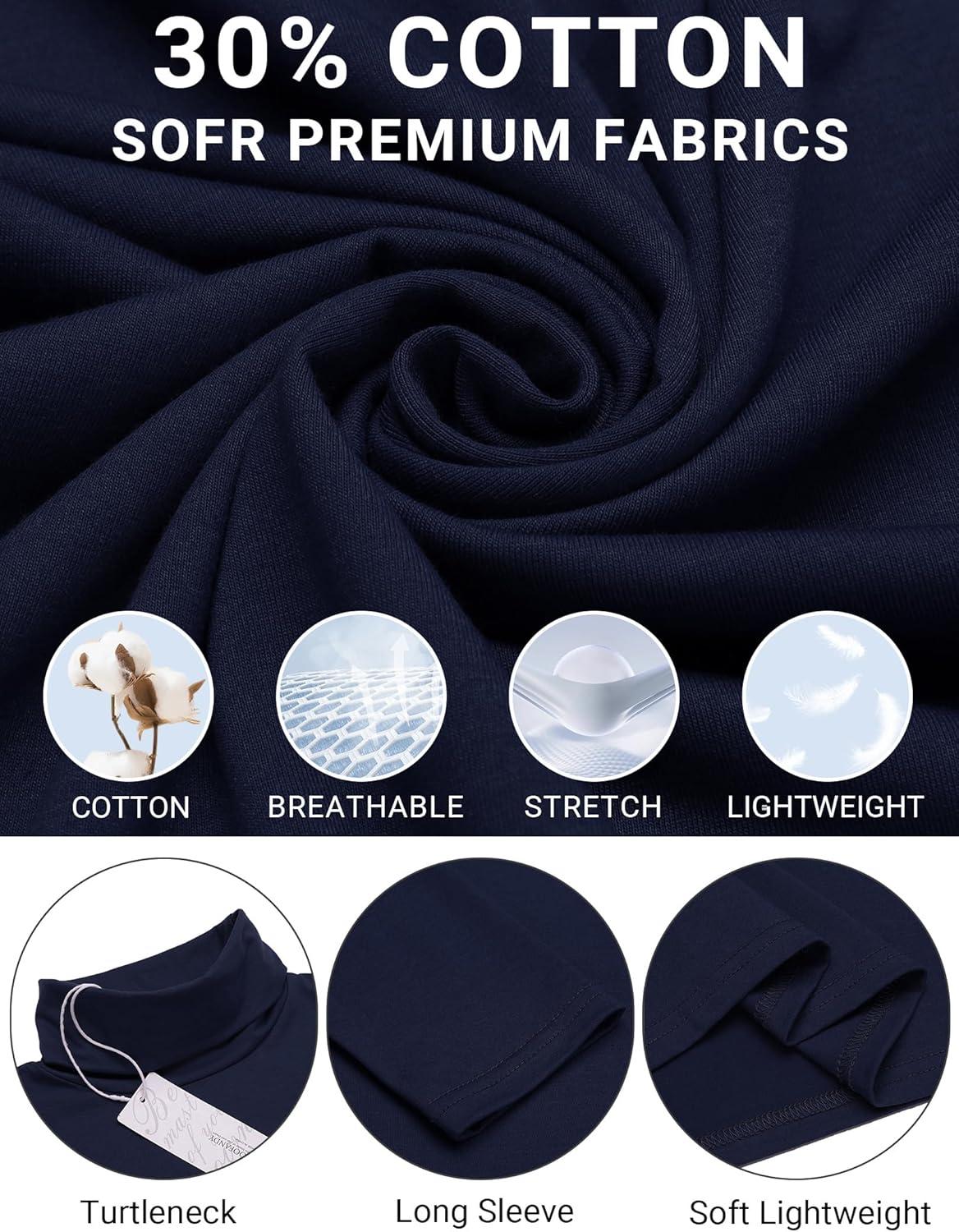 imageCOOFANDY Mens Slim Fit Turtleneck Cotton T Shirts Casual Long Sleeve Lightweight Pullover Sweater Basic TopsNavy Blue