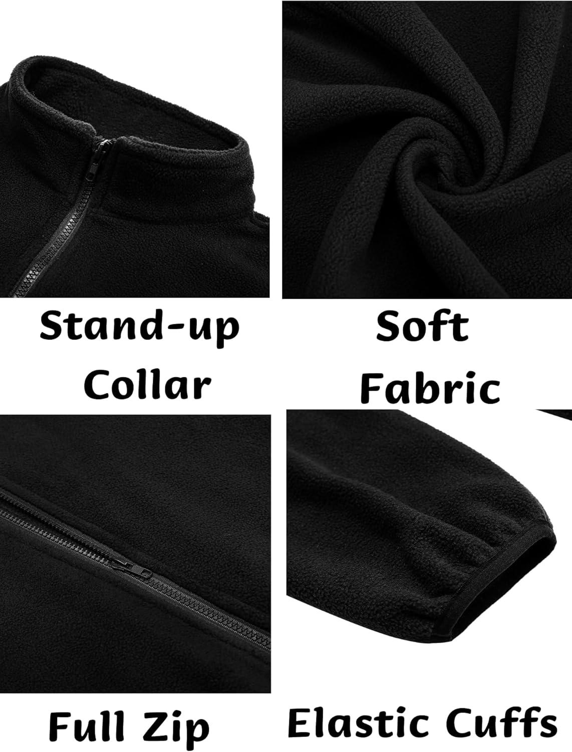 imageCOOFANDY Mens Soft Polar Fleece Jacket Lightweight Full Zip Jackets Casual Outdoor Warm Jackets Coats with PocketsBlack