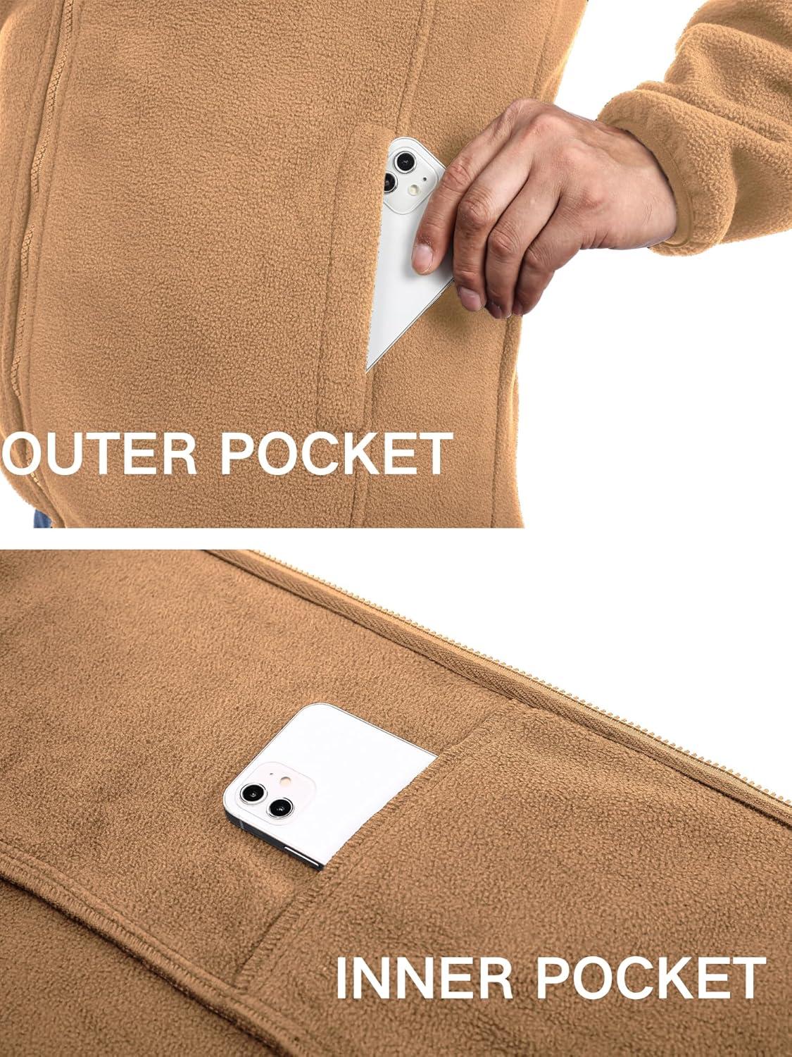 imageCOOFANDY Mens Soft Polar Fleece Jacket Lightweight Full Zip Jackets Casual Outdoor Warm Jackets Coats with PocketsLight Brown