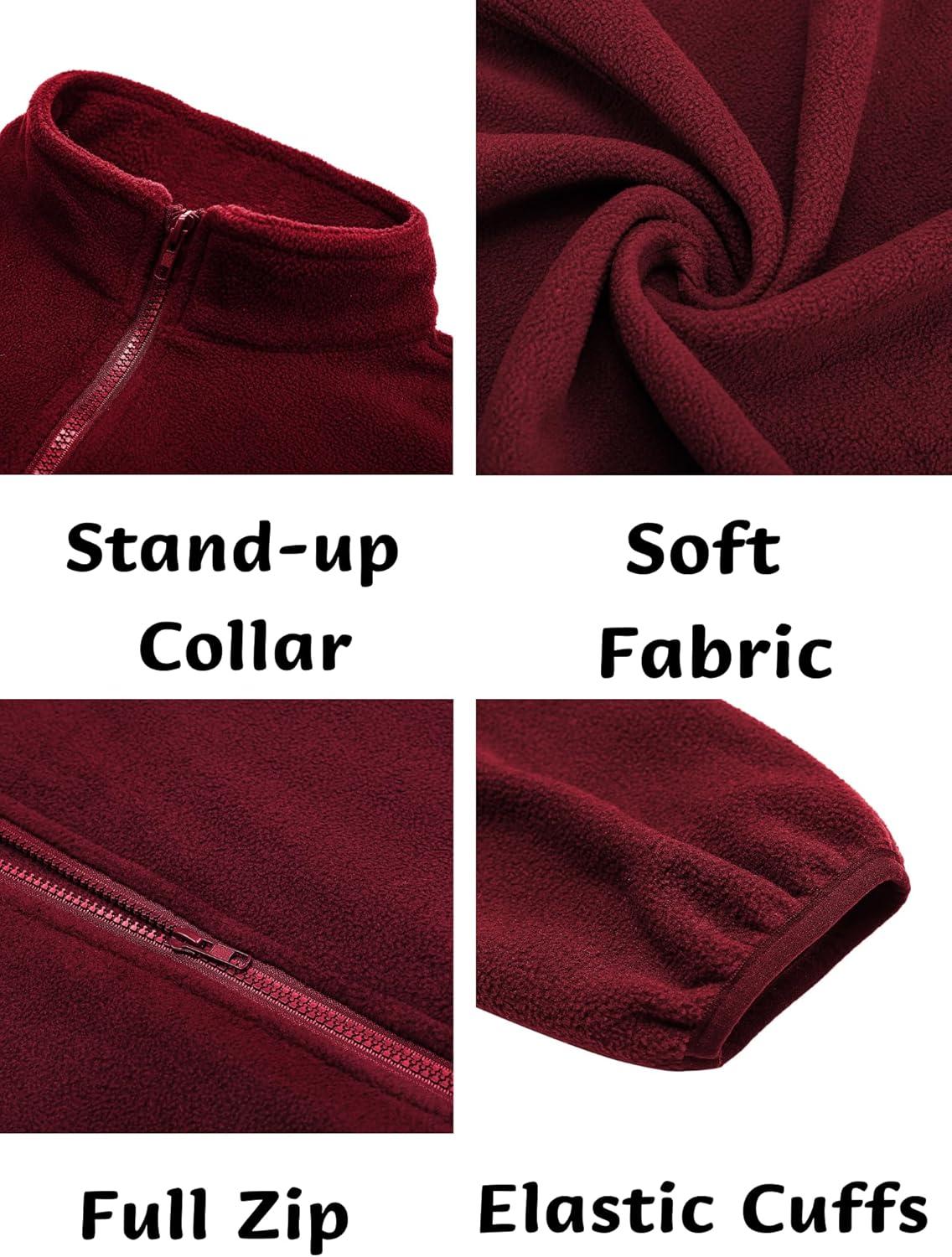 imageCOOFANDY Mens Soft Polar Fleece Jacket Lightweight Full Zip Jackets Casual Outdoor Warm Jackets Coats with PocketsWine Red