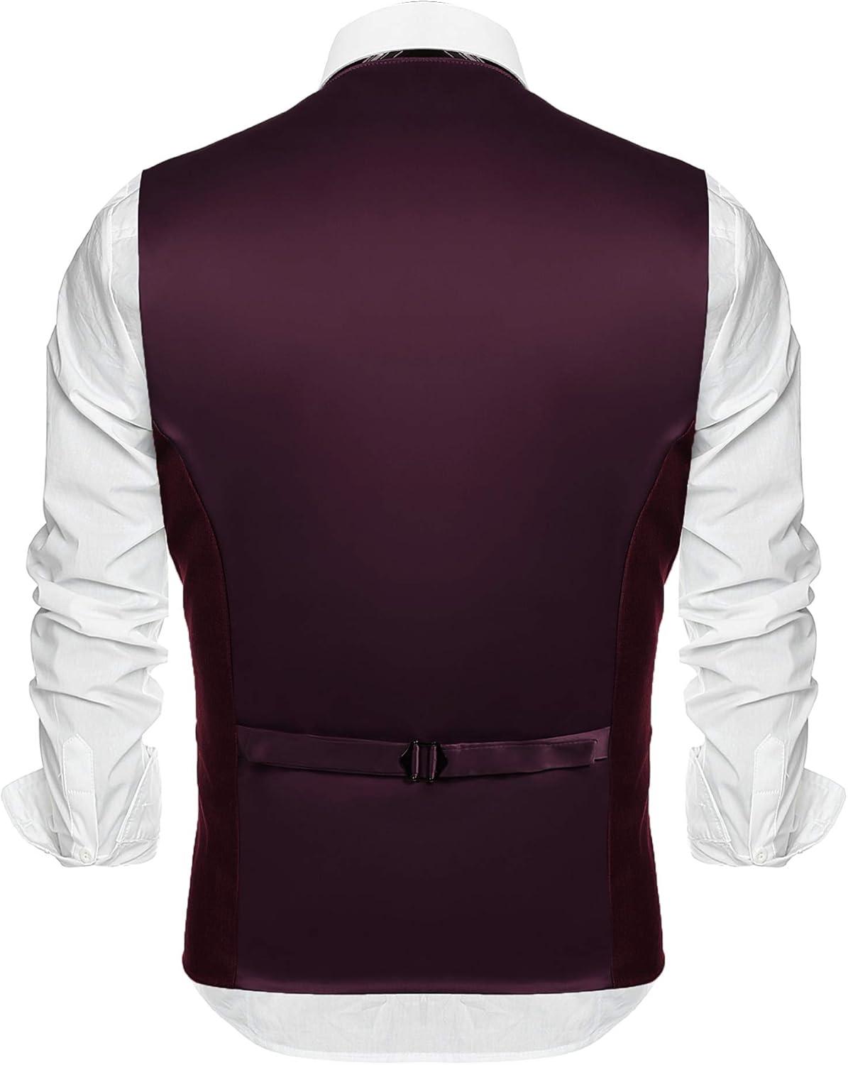imageCOOFANDY Mens Suit Vest Slim Fit Business Formal Waistcoat Casual Dress VestWine Red