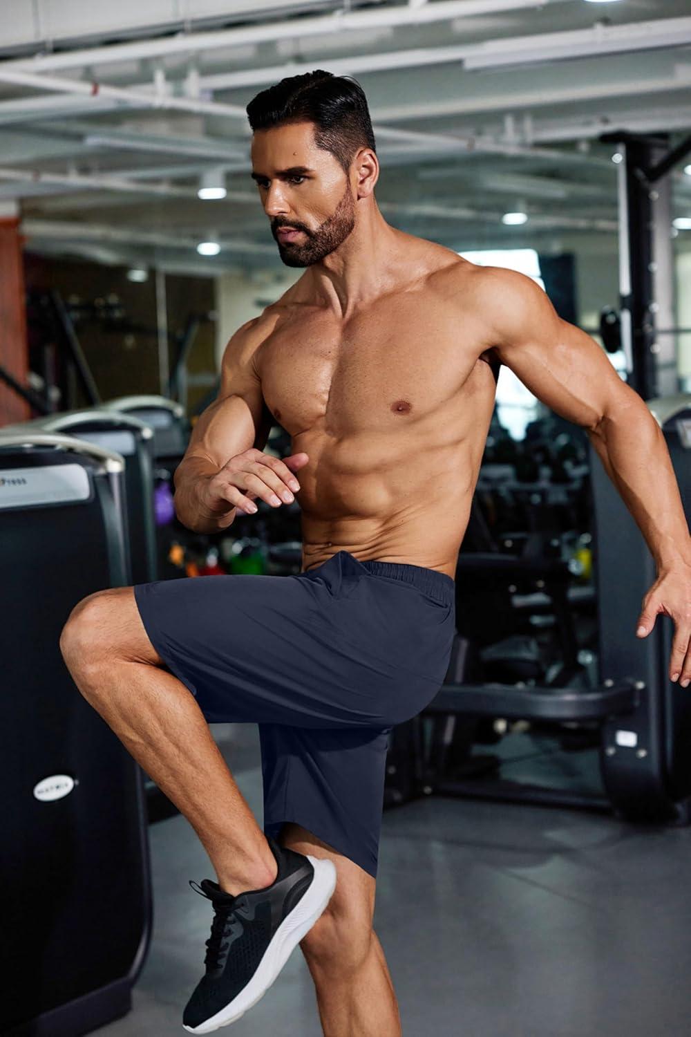 imageCOOFANDY Mens Sweat Shorts 9quot Drawstring Elastic Waist Gym Workout Shorts Casual Athletic Jogger Knit Shorts with PocketsBlackNavy Blue