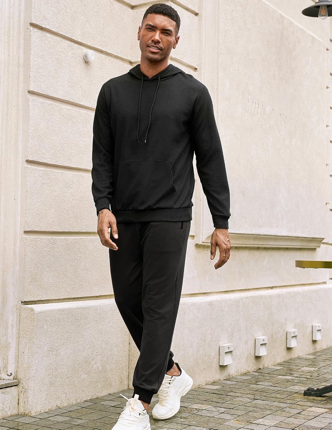 imageCOOFANDY Mens Sweatpants Joggers Workout Casual Athletic Gym Pants Lightweight Elastic Wasit Sweatpants with Pockets2 Pack BlackArmy Green