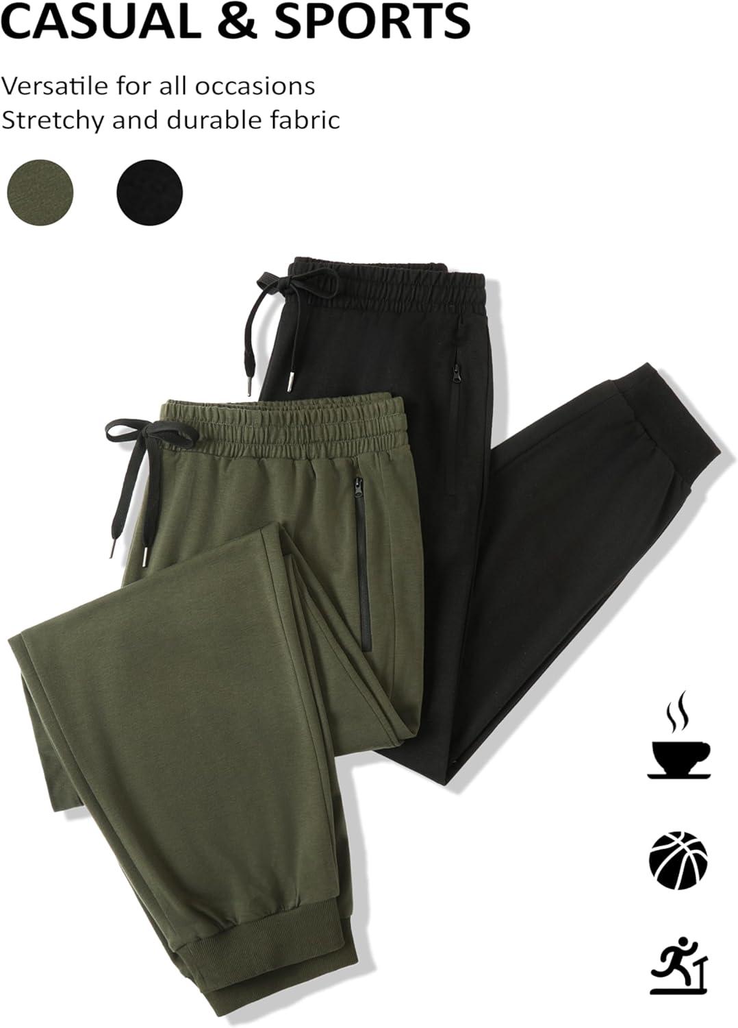 imageCOOFANDY Mens Sweatpants Joggers Workout Casual Athletic Gym Pants Lightweight Elastic Wasit Sweatpants with Pockets2 Pack BlackArmy Green