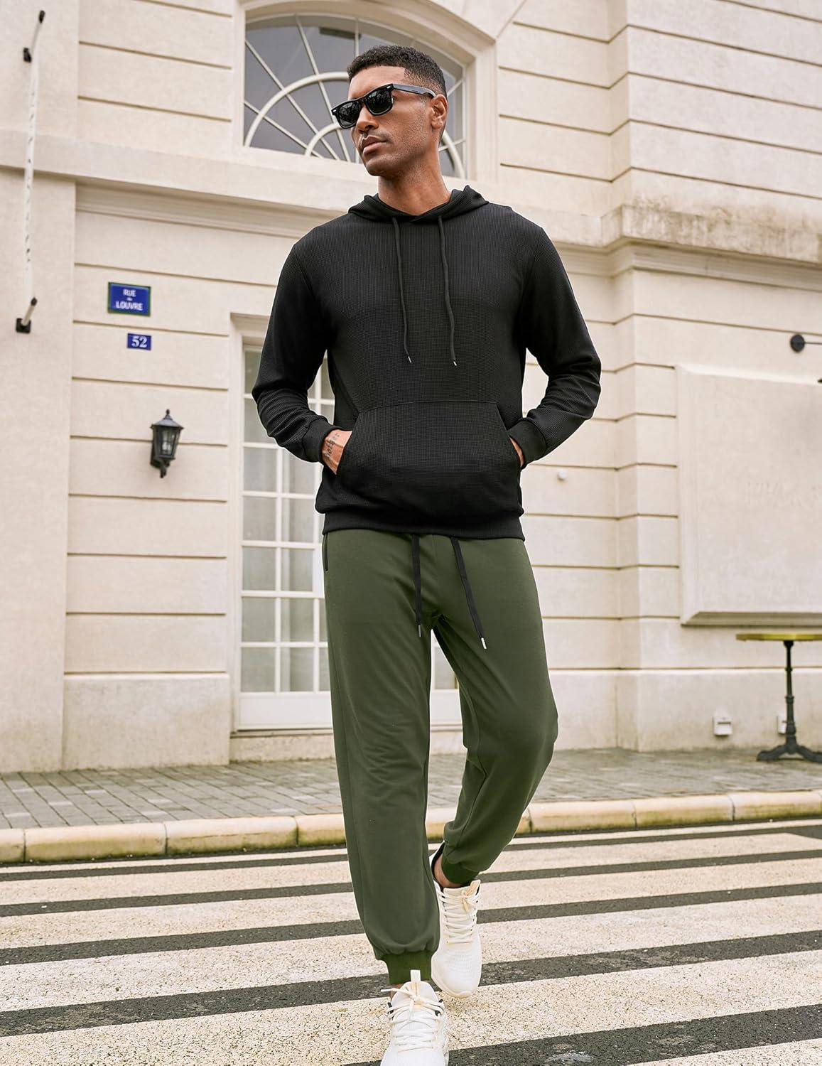 imageCOOFANDY Mens Sweatpants Joggers Workout Casual Athletic Gym Pants Lightweight Elastic Wasit Sweatpants with Pockets2 Pack BlackArmy Green