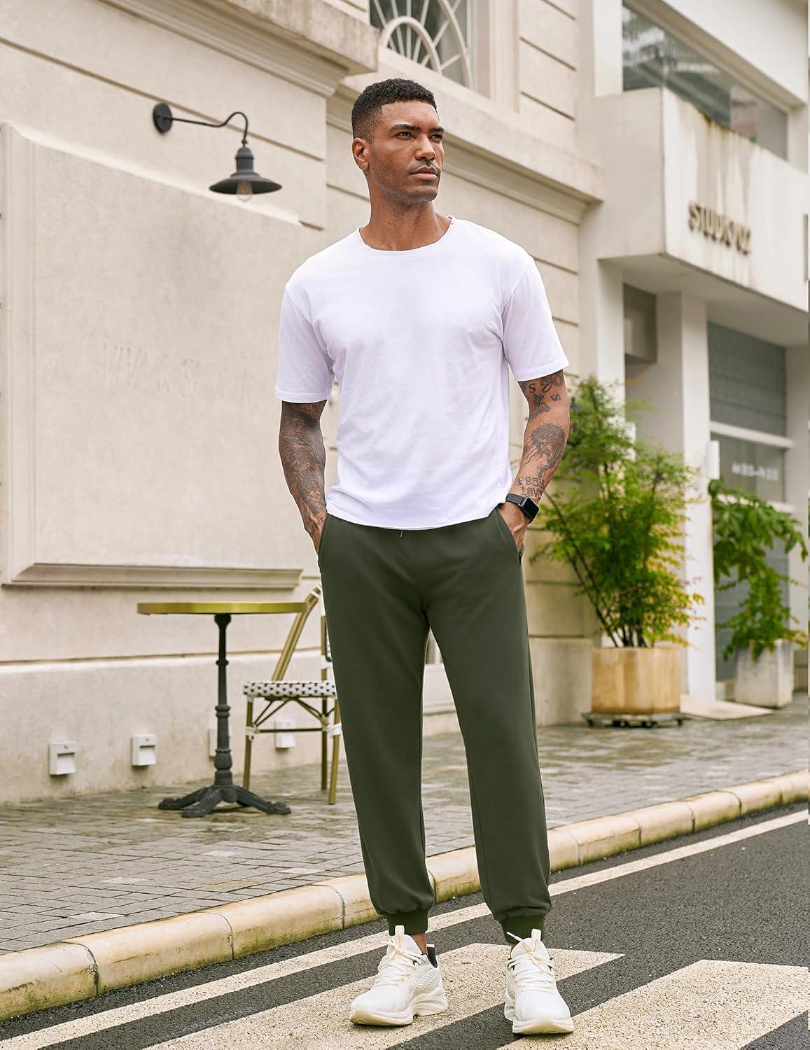 imageCOOFANDY Mens Sweatpants Joggers Workout Casual Athletic Gym Pants Lightweight Elastic Wasit Sweatpants with Pockets2 Pack BlackArmy Green