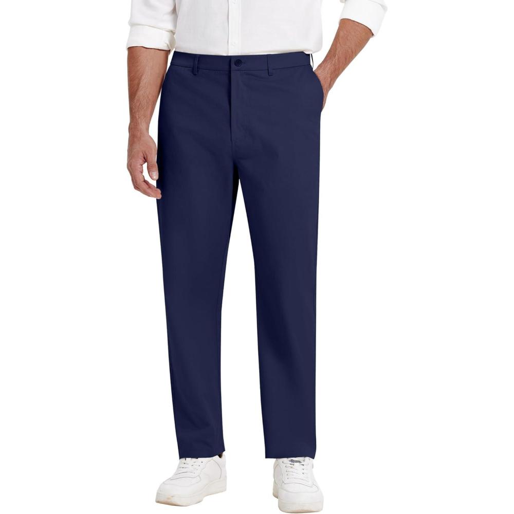 imageCOOFANDY Men Casual Cotton Pants Classic Fit Stretch Chino Pant Flat Front WrinkleFree PantsNavy Blue