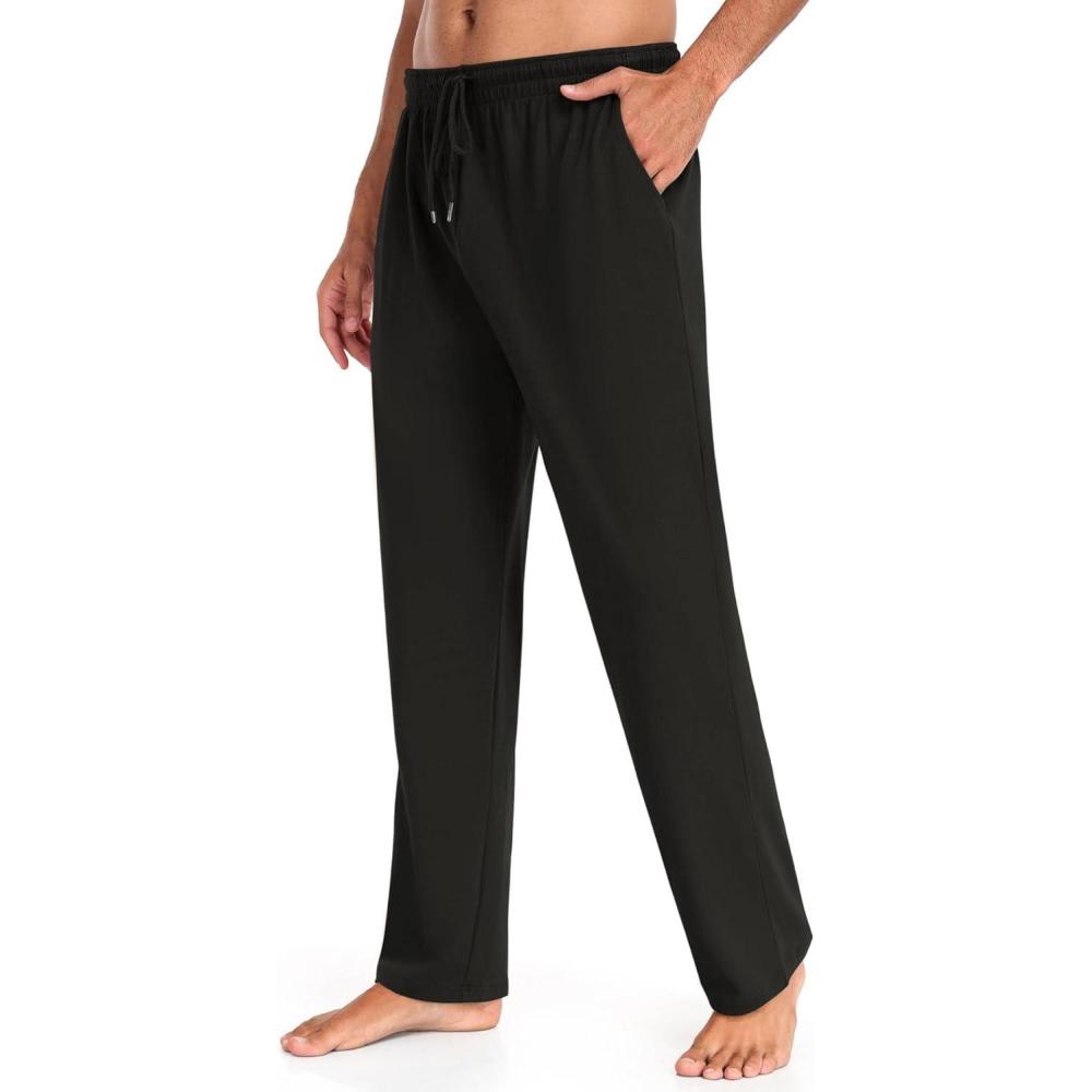 imageCOOFANDY Men Cotton Yoga Pants Casual Sweatpants Jogger Open Bottom Lounge Pants with PocketsBlack